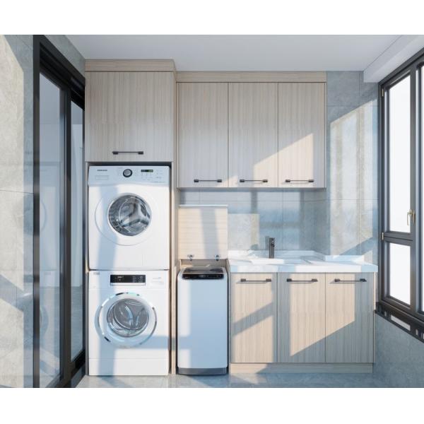 Quality Beige Wood Grain Balcony Cabinet With Multi-Appliance Integration for sale