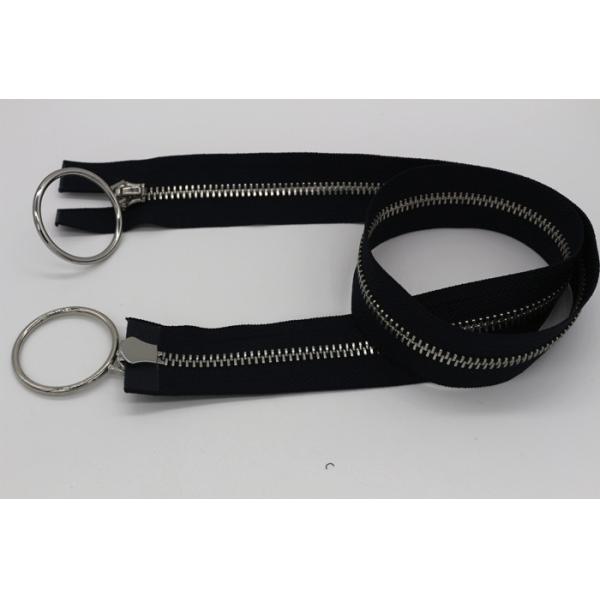 Quality Ykk Silver Teeth Two Way Metal Zip Auto - Lock Sliders Black Polyester Tape For Garments for sale