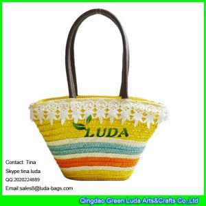 Buy cheap LUDA striped straw beautiful handbags lace triming wheat straw handbag from wholesalers