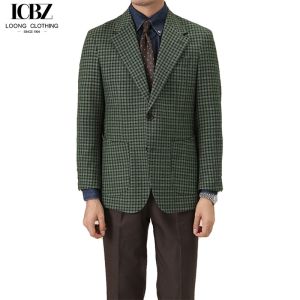 Buy cheap Polyester/Rayon Fabric Men's Suit Retro Single Breasted No Ironing Needed Green Plaid from wholesalers