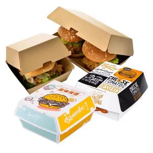 Custom Printed Biodegradable Burger Box Fast Food Takeaway Packaging with Free
