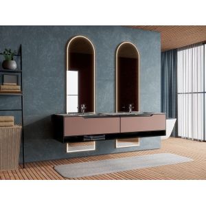 Luxury Fadior Custom Bathroom Vanity Cabinet In Vermilion And Black Quartz