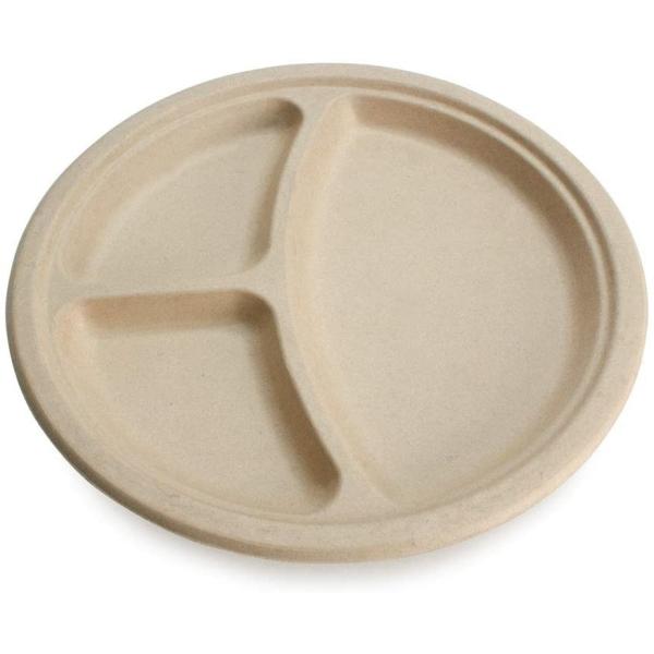 Buy cheap Round Bagasse 3 Compartments Compostable Plate Disposable Sugarcane Plates from wholesalers