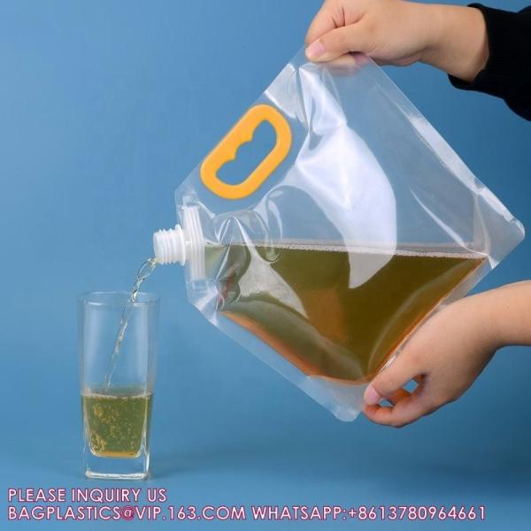 Quality Sustainable Recyclable Custom 1.5L 2.5L 5L Plastic Liquid Packaging Bag Stand Up Beer Spout Pouch With Handle for sale