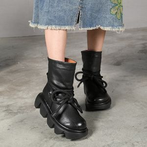 Buy cheap S236 Retro short boots handmade leather thick-soled warm women's shoes autumn and winter thickened woolen shoes from wholesalers