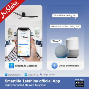 52 Inch Flush Mounted Ceiling Fan Light Decorative Plastic Dc Motor