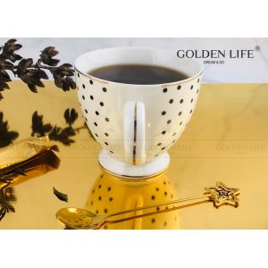 Buy cheap New Bone China 15OZ Gold Design Footed Mug With 9.5cm Shape Square Dish Custom Coffee Mugs from wholesalers