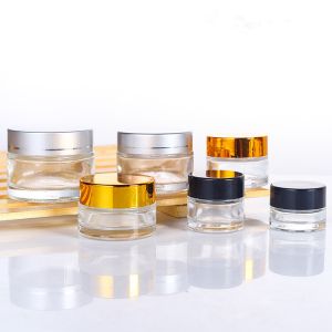 Buy cheap 5g 10g 15g 30g 50g 100g Food Grade Round Glass Jar with Gold or Silver Lids from Screen Printing from wholesalers