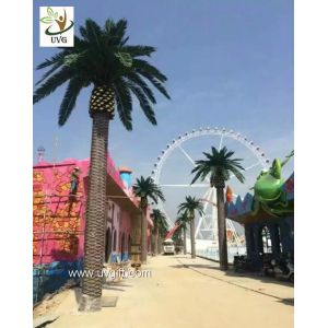 Buy cheap UVG large glassfiber artificial palm tree outdoor with green silk leaves for water world decoration PTR060 from wholesalers