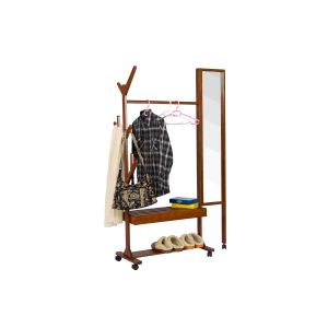 Buy cheap Movable Soild Wood Coat Coat Hanger Stand With Turning Mirror / Shelves from wholesalers