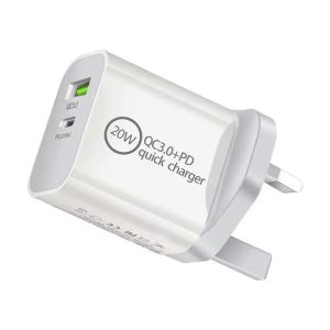 20w Qc3.0 + Pd Fast Charger Dual Port Standard AC Adapter (USB Type-C) 2.4a Usb