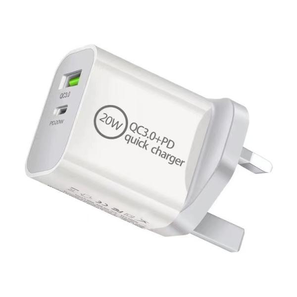 20w Qc3.0 + Pd Fast Charger Dual Port Standard AC Adapter (USB Type-C) 2.4a Usb