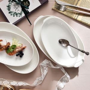 Buy cheap 10" Cream White Porcelain Appetizer Plates Shabby Chic Savall Porcelain Oval Plates from wholesalers