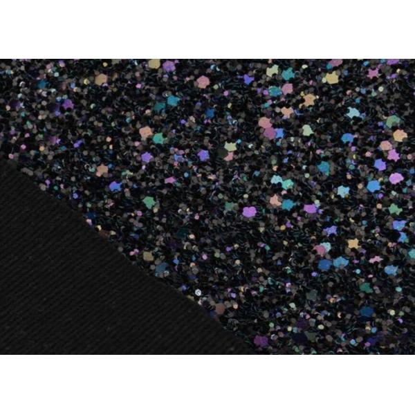 Cotton Backing Laser Black Glitter Fabric , Sparkle Mixed Glitter Material