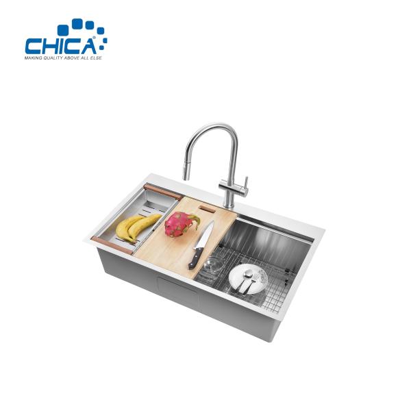 commercial topmount handmade house kitchen sink single bowl SUS304 stainless steel sink with faucet