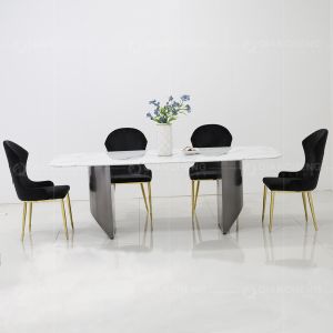Buy cheap Arc White Luxury Marble Dining Table With Brushed Black Legs from wholesalers