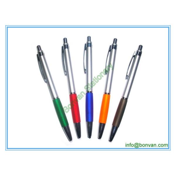 Quality silver barrel plastic ball point pen,silver lacquer barrel ballpen for sale