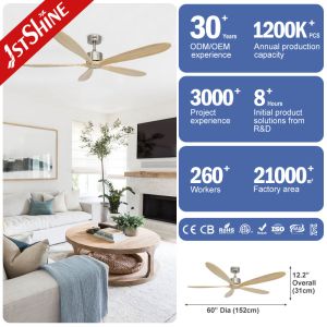 Living Room Big Wooden Blade Ceiling Fan Remote Control With No Light