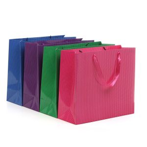 Buy cheap Art paper material glossy laminated striped paper bag mini bags with ribbon rope from wholesalers