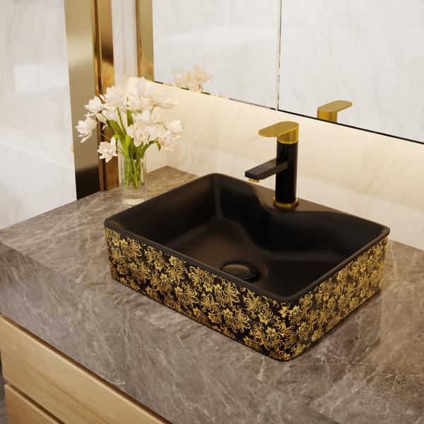 Buy cheap Electroplate Golden Square Ceramic Basin Table Top For Cabinet from wholesalers