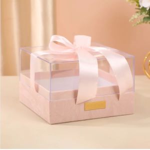 Buy cheap Paper Gift Packing Box with Ribbon Custom Acrylic Cover Lid Transparent Chocolate Box from wholesalers