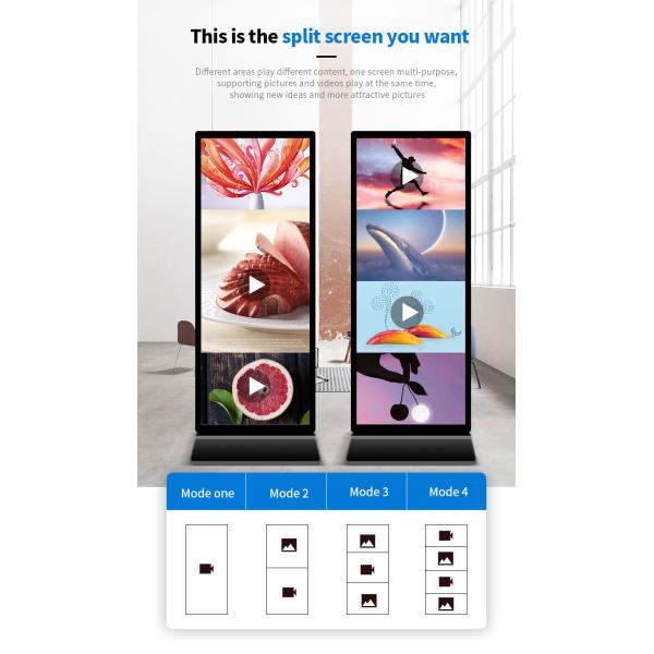 Edgeless 4K Floor Standing Digital Signage Kiosk For Advertisement
