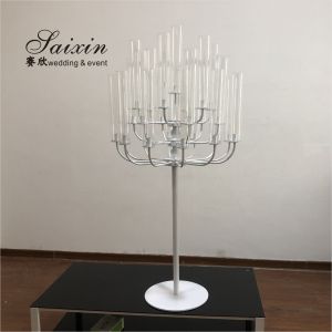 Buy cheap New wedding decoration tall 25 arms White standing metal candelabras with glass chimney from wholesalers