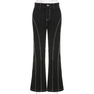 Buy cheap Custom Clothing Factory China Women'S Casual Split Topstitch Bootcut Denim Pants from wholesalers