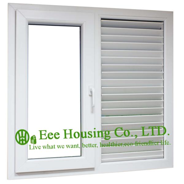 White Color UPVC Casement and Shutter Windows, Vinyl louvers, with clear