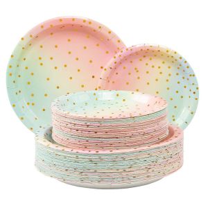 Buy cheap Gradient Layout Compostable Biodegradable Disposable Paper Tableware for Wedding from wholesalers