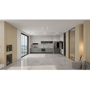 L-Shaped Layout Modern Stainless Steel Kitchen Cabinets With Functional Quartz