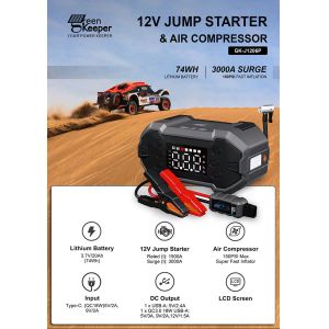 4 in 1 Car Booster Power Bank Jump Starter with Built-in Air Compressor and