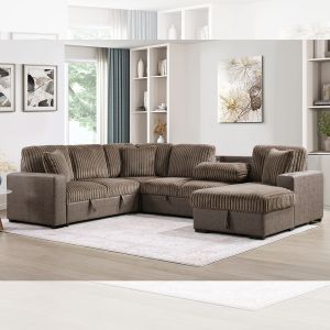 Buy cheap U-Shaped Sectional Sleeper Sofa with Pull Out Bed and Storage Chaise Lounge and Storage Loveseat and Dropdown table and USB Charging Port, Brown Fabric from wholesalers