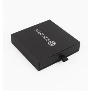 Black Rigid Jewelry Cardboard Box Sliver Hot Stamping With Paper Drawer