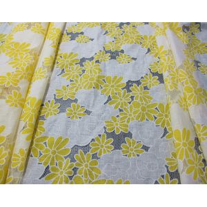 Buy cheap Floral Yellow / Orange Polyester Lace Fabric Cotton Two Tone Burnout Lace from wholesalers