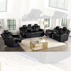 Buy cheap Power Recliner Sofa set with Power Recliner Seats and Power Headrests and Dropdown Table and Speaker and Storage and LED Light, Black Leatherette from wholesalers