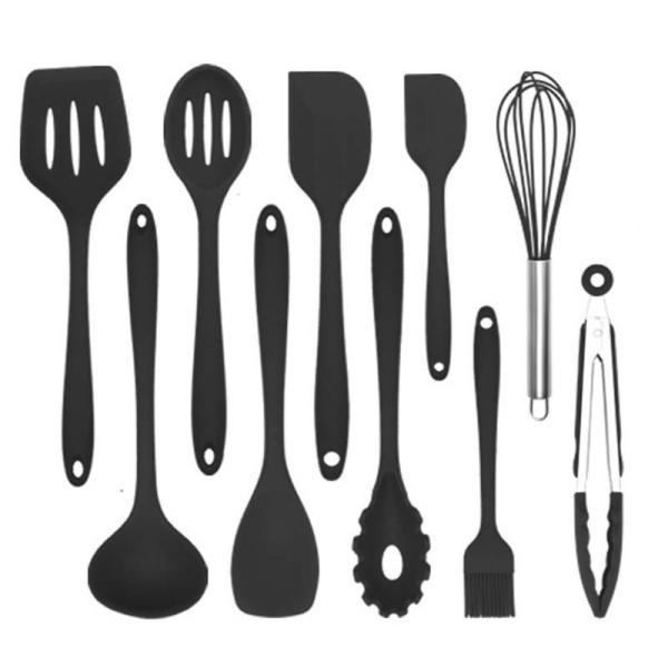 Quality Lightweight Fadeless 10 Piece Silicone Kitchen Utensil Set for sale