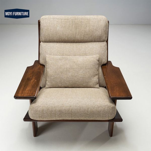 Accent Style Sponge Filled Modern Lounge Chair Linen Fabric Solid Wood Single Chair for Living Room Hotel Leisure Seating