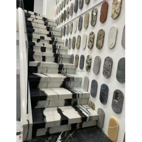 Easy Installation Panda White Marble Stairs with Modern Design and LED Wall Lights