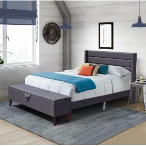 Gray Solid Back Tufted Queen Storage Bed Comfortable For Sleep FSC