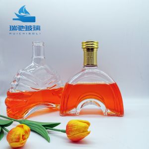 Customized Hot Stamping 750 ml Liquor Unique Shaped Wine Glass Bottle with Cap