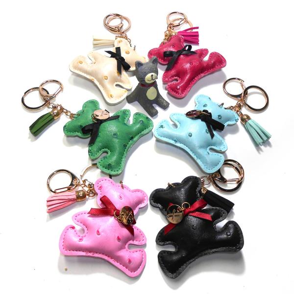 Quality Black Leather Bear Keychain , 6.5CM Personalised Leather Keyrings For Men for sale