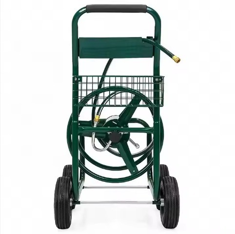 Qingdao Port Heavy Duty Water Garden Hose Reel Cart with Basket Easy to and