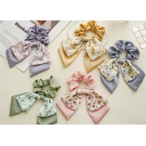 Buy cheap Floral double bow scrunchie girls lady rubber band high appearance horizontal tie hair rope streamer headstring from wholesalers