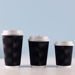 Buy cheap Black 8oz 12oz 16oz Paper Coffee Cups , Ripple Striped Corrugated Recyclable Paper Cups from wholesalers