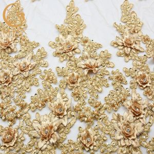 Buy cheap French High End Lace Fabric Water Soluble Handwork Golden Embroidery Lace from wholesalers