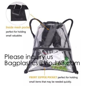 Buy cheap Clear Drawstring Bag - PVC Drawstring Backpack with Mesh Side Pockets for School, Music Festivals, Sporting Events, Trav from wholesalers
