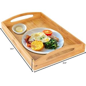 portable rectangular modern large melamine bamboo serving tray with handles