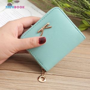 Custom Bowknot Letter Logo Short Purses Small Zipper Coin Bag For Women