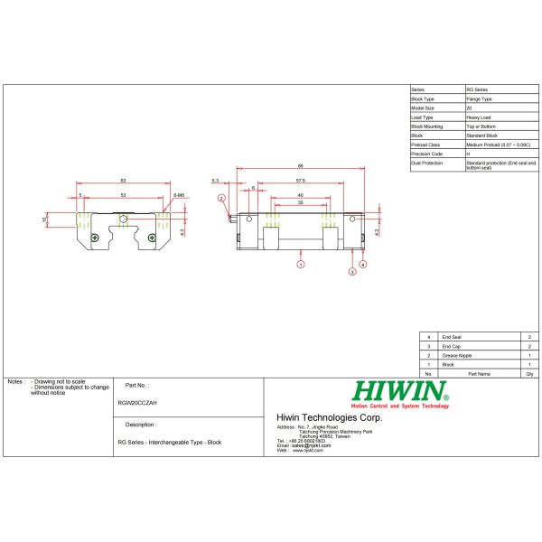 HIWIN RGW20CC Linear Guide Rail System Heavy Duty Linear Bearing Slide Rails